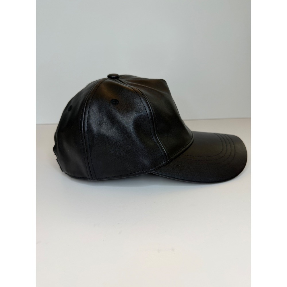 Telfar Logo Embossed Hat Black Vegan Faux Leather Adjustable Hat Baseball Cap - Picture 5 of 9